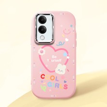 HONTINGA Vivo Y04 ile Uyumlu Kılıfı Kamera Korumalı Düşüme Önleyici Basitlik Pembe Yumuşak Silikon Telefon Kılıfı Kalp Desenli K4-0226