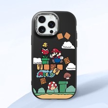 HONTINGA iPhone 16 Pro Max ile Uyumlu Kılıfı Kamera Korumalı Düşüme Önleyici Basitlik Siyah Yumuşak Silikon Telefon Kılıfı Mario Desenli K4-0181