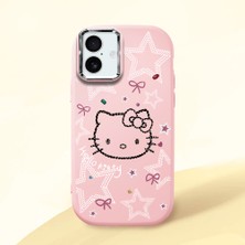 HONTINGA iPhone 16 Plus ile Uyumlu Kılıfı Kamera Korumalı Düşüme Önleyici Basitlik Pembe Yumuşak Silikon Telefon Kılıfı Hello Kitty Desenli K4-0227