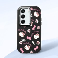 HONTINGA Tecno Camon 40 ile Uyumlu Kılıfı Kamera Korumalı Düşüme Önleyici Basitlik Siyah Yumuşak Silikon Telefon Kılıfı Hello Kitty Desenli K4-0182