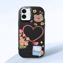 HONTINGA iPhone 16 Plus ile Uyumlu Kılıfı Kamera Korumalı Düşüme Önleyici Basitlik Siyah Yumuşak Silikon Telefon Kılıfı Kalp Desenli K4-0183