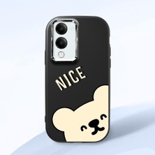 HONTINGA Vivo Y04 ile Uyumlu Kılıfı Kamera Korumalı Düşüme Önleyici Basitlik Siyah Yumuşak Silikon Telefon Kılıfı Ayı Desenli K4-0185