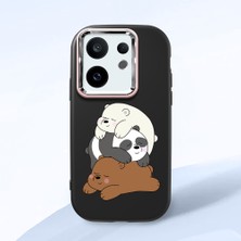 HONTINGA Vivo X200 Fe ile Uyumlu Kılıfı Kamera Korumalı Düşüme Önleyici Basitlik Siyah Yumuşak Silikon Telefon Kılıfı Ayı Desenli K4-0225