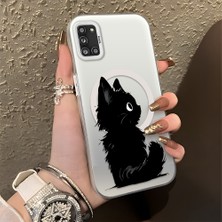 HONTINGA Samsung Galaxy A31 ile Uyumlu Kılıfı Silikon Kenar Sert Arka Düşüme Önleyici Basitlik Anti Düşme Kamera Korumali Kedi Desen Telefon Kılıfı Kadın ve Erkek Için Uygundur K1-0850