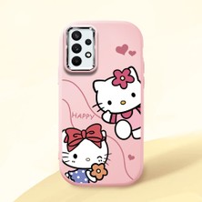 HONTINGA Samsung Galaxy A32 ile Uyumlu Kılıfı Kamera Korumalı Düşüme Önleyici Basitlik Pembe Yumuşak Silikon Telefon Kılıfı Kitty Desenli K4-0224