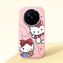 HONTINGA Vivo X200 Pro ile Uyumlu Kılıfı Kamera Korumalı Düşüme Önleyici Basitlik Pembe Yumuşak Silikon Telefon Kılıfı Kitty Desenli K4-0224