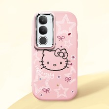 HONTINGA Vivo Y29 5g ile Uyumlu Kılıfı Kamera Korumalı Düşüme Önleyici Basitlik Pembe Yumuşak Silikon Telefon Kılıfı Hello Kitty Desenli K4-0227