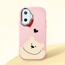 HONTINGA Xiaomi Poco F7 ile Uyumlu Kılıfı Kamera Korumalı Düşüme Önleyici Basitlik Pembe Yumuşak Silikon Telefon Kılıfı Ayı Desenli K4-0185