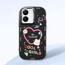HONTINGA Vivo Y27 ile Uyumlu Kılıfı Kamera Korumalı Düşüme Önleyici Basitlik Siyah Yumuşak Silikon Telefon Kılıfı Kalp Desenli K4-0226