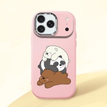 HONTINGA iPhone 17 Pro ile Uyumlu Kılıfı Kamera Korumalı Düşüme Önleyici Basitlik Pembe Yumuşak Silikon Telefon Kılıfı Ayı Desenli K4-0225