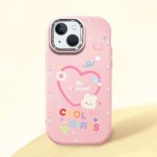 HONTINGA iPhone 13 Mini ile Uyumlu Kılıfı Kamera Korumalı Düşüme Önleyici Basitlik Pembe Yumuşak Silikon Telefon Kılıfı Kalp Desenli K4-0226