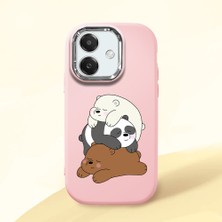 HONTINGA Oppo A3X 4g ile Uyumlu Kılıfı Kamera Korumalı Düşüme Önleyici Basitlik Pembe Yumuşak Silikon Telefon Kılıfı Ayı Desenli K4-0225