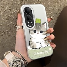 HONTINGA Vivo V50 Lite ile Uyumlu Kılıfı Silikon Kenar Sert Arka Düşüme Önleyici Basitlik Anti Düşme Kamera Korumali Kedi Desen Telefon Kılıfı Kadın ve Erkek Için Uygundur K1-0852