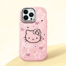 HONTINGA iPhone 13 Pro Max ile Uyumlu Kılıfı Kamera Korumalı Düşüme Önleyici Basitlik Pembe Yumuşak Silikon Telefon Kılıfı Hello Kitty Desenli K4-0227