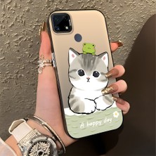 HONTINGA Realme C25 ile Uyumlu Kılıfı Silikon Kenar Sert Arka Düşüme Önleyici Basitlik Anti Düşme Kamera Korumali Kedi Desen Telefon Kılıfı Kadın ve Erkek Için Uygundur K1-0852