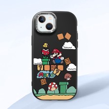 HONTINGA iPhone 14 Plus ile Uyumlu Kılıfı Kamera Korumalı Düşüme Önleyici Basitlik Siyah Yumuşak Silikon Telefon Kılıfı Mario Desenli K4-0181