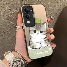 HONTINGA Vivo Y04 ile Uyumlu Kılıfı Silikon Kenar Sert Arka Düşüme Önleyici Basitlik Anti Düşme Kamera Korumali Kedi Desen Telefon Kılıfı Kadın ve Erkek Için Uygundur K1-0852