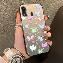 HONTINGA Samsung Galaxy A20 ile Uyumlu Kılıfı Silikon Kenar Sert Arka Düşüme Önleyici Basitlik Anti Düşme Kamera Korumali Küçük Kelebek Desen Telefon Kılıfı Kadın ve Erkek Için Uygundur K1-0851