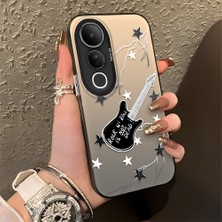 HONTINGA Vivo V50 Lite ile Uyumlu Kılıfı Silikon Kenar Sert Arka Düşüme Önleyici Basitlik Anti Düşme Kamera Korumali Gitar Desen Telefon Kılıfı Kadın ve Erkek Için Uygundur K1-0849