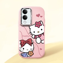 HONTINGA Vivo Y04 ile Uyumlu Kılıfı Kamera Korumalı Düşüme Önleyici Basitlik Pembe Yumuşak Silikon Telefon Kılıfı Kitty Desenli K4-0224