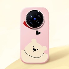 HONTINGA Vivo X200 Pro ile Uyumlu Kılıfı Kamera Korumalı Düşüme Önleyici Basitlik Pembe Yumuşak Silikon Telefon Kılıfı Ayı Desenli K4-0185