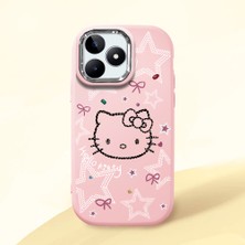 HONTINGA Realme C53 ile Uyumlu Kılıfı Kamera Korumalı Düşüme Önleyici Basitlik Pembe Yumuşak Silikon Telefon Kılıfı Hello Kitty Desenli K4-0227
