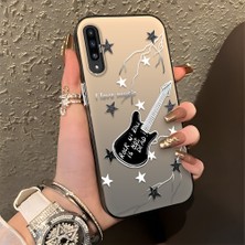 HONTINGA Samsung Galaxy A50 ile Uyumlu Kılıfı Silikon Kenar Sert Arka Düşüme Önleyici Basitlik Anti Düşme Kamera Korumali Gitar Desen Telefon Kılıfı Kadın ve Erkek Için Uygundur K1-0849