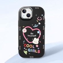 HONTINGA iPhone 13 ile Uyumlu Kılıfı Kamera Korumalı Düşüme Önleyici Basitlik Siyah Yumuşak Silikon Telefon Kılıfı Kalp Desenli K4-0226