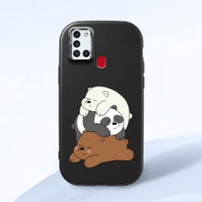 HONTINGA Samsung Galaxy A21S ile Uyumlu Kılıfı Kamera Korumalı Düşüme Önleyici Basitlik Siyah Yumuşak Silikon Telefon Kılıfı Ayı Desenli K4-0225