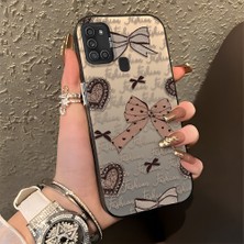 HONTINGA Samsung Galaxy A21S ile Uyumlu Kılıfı Silikon Kenar Sert Arka Düşüme Önleyici Basitlik Anti Düşme Kamera Korumali Fiyonk Desen Telefon Kılıfı Kadın ve Erkek Için Uygundur K1-0844
