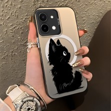 HONTINGA Vivo Y28 ile Uyumlu Kılıfı Silikon Kenar Sert Arka Düşüme Önleyici Basitlik Anti Düşme Kamera Korumali Kedi Desen Telefon Kılıfı Kadın ve Erkek Için Uygundur K1-0850