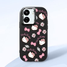 HONTINGA Poco C65 ile Uyumlu Kılıfı Kamera Korumalı Düşüme Önleyici Basitlik Siyah Yumuşak Silikon Telefon Kılıfı Hello Kitty Desenli K4-0182