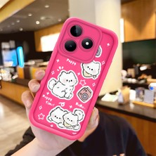 HONTINGA Realme Note 50 ile Uyumlu Kılıfı Düşüme Önleyici Basitlik Anti Düşme Kamera Korumali Şirin Kedi Desen Gül Kırmızı Yumuşak Silikon Telefon Kılıfı Kadın ve Erkek Için Uygundur K8-0087