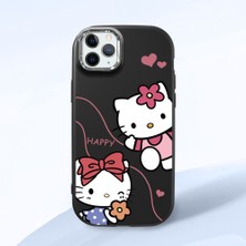 HONTINGA iPhone 11 Pro Max ile Uyumlu Kılıfı Kamera Korumalı Düşüme Önleyici Basitlik Siyah Yumuşak Silikon Telefon Kılıfı Kitty Desenli K4-0224