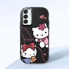HONTINGA Samsung Galaxy M15 ile Uyumlu Kılıfı Kamera Korumalı Düşüme Önleyici Basitlik Siyah Yumuşak Silikon Telefon Kılıfı Kitty Desenli K4-0224