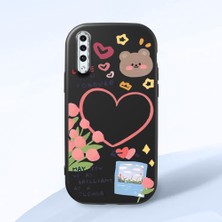 HONTINGA Samsung Galaxy A50S ile Uyumlu Kılıfı Kamera Korumalı Düşüme Önleyici Basitlik Siyah Yumuşak Silikon Telefon Kılıfı Kalp Desenli K4-0183