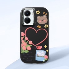 HONTINGA Vivo Y02S ile Uyumlu Kılıfı Kamera Korumalı Düşüme Önleyici Basitlik Siyah Yumuşak Silikon Telefon Kılıfı Kalp Desenli K4-0183