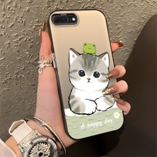 HONTINGA iPhone 8 Plus ile Uyumlu Kılıfı Silikon Kenar Sert Arka Düşüme Önleyici Basitlik Anti Düşme Kamera Korumali Kedi Desen Telefon Kılıfı Kadın ve Erkek Için Uygundur K1-0852
