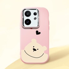 HONTINGA Vivo X200 Fe ile Uyumlu Kılıfı Kamera Korumalı Düşüme Önleyici Basitlik Pembe Yumuşak Silikon Telefon Kılıfı Ayı Desenli K4-0185
