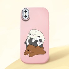 HONTINGA iPhone Xs ile Uyumlu Kılıfı Kamera Korumalı Düşüme Önleyici Basitlik Pembe Yumuşak Silikon Telefon Kılıfı Ayı Desenli K4-0225