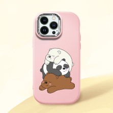 HONTINGA iPhone 14 Pro Max ile Uyumlu Kılıfı Kamera Korumalı Düşüme Önleyici Basitlik Pembe Yumuşak Silikon Telefon Kılıfı Ayı Desenli K4-0225