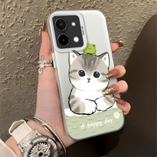 HONTINGA Vivo Y28 ile Uyumlu Kılıfı Silikon Kenar Sert Arka Düşüme Önleyici Basitlik Anti Düşme Kamera Korumali Kedi Desen Telefon Kılıfı Kadın ve Erkek Için Uygundur K1-0852