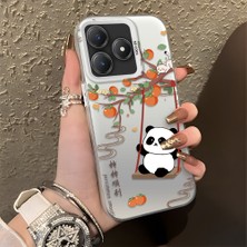 HONTINGA Realme C61 ile Uyumlu Kılıfı Silikon Kenar Sert Arka Düşüme Önleyici Basitlik Anti Düşme Kamera Korumali Kedi Panda Telefon Kılıfı Kadın ve Erkek Için Uygundur K1-0846