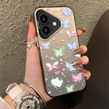HONTINGA iPhone 16 ile Uyumlu Kılıfı Silikon Kenar Sert Arka Düşüme Önleyici Basitlik Anti Düşme Kamera Korumali Küçük Kelebek Desen Telefon Kılıfı Kadın ve Erkek Için Uygundur K1-0851