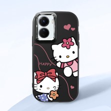HONTINGA Vivo Y02S ile Uyumlu Kılıfı Kamera Korumalı Düşüme Önleyici Basitlik Siyah Yumuşak Silikon Telefon Kılıfı Kitty Desenli K4-0224