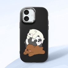 HONTINGA iPhone 17 ile Uyumlu Kılıfı Kamera Korumalı Düşüme Önleyici Basitlik Siyah Yumuşak Silikon Telefon Kılıfı Ayı Desenli K4-0225