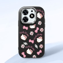 HONTINGA Tecno Spark 10 Pro ile Uyumlu Kılıfı Kamera Korumalı Düşüme Önleyici Basitlik Siyah Yumuşak Silikon Telefon Kılıfı Hello Kitty Desenli K4-0182