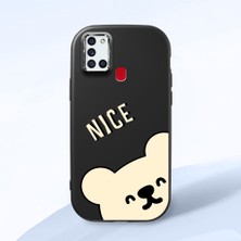 HONTINGA Samsung Galaxy A21S ile Uyumlu Kılıfı Kamera Korumalı Düşüme Önleyici Basitlik Siyah Yumuşak Silikon Telefon Kılıfı Ayı Desenli K4-0185