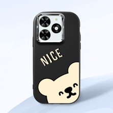 HONTINGA Tecno Spark Go 2024 ile Uyumlu Kılıfı Kamera Korumalı Düşüme Önleyici Basitlik Siyah Yumuşak Silikon Telefon Kılıfı Ayı Desenli K4-0185