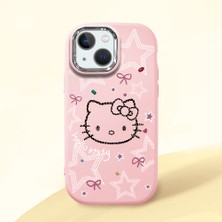 HONTINGA iPhone 13 Mini ile Uyumlu Kılıfı Kamera Korumalı Düşüme Önleyici Basitlik Pembe Yumuşak Silikon Telefon Kılıfı Hello Kitty Desenli K4-0227